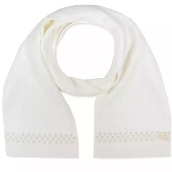 $88 - Michael MICHAEL KORS Disk Studded Logo Scarf in Cream 66" L x 9" W - Picture 2 of 2